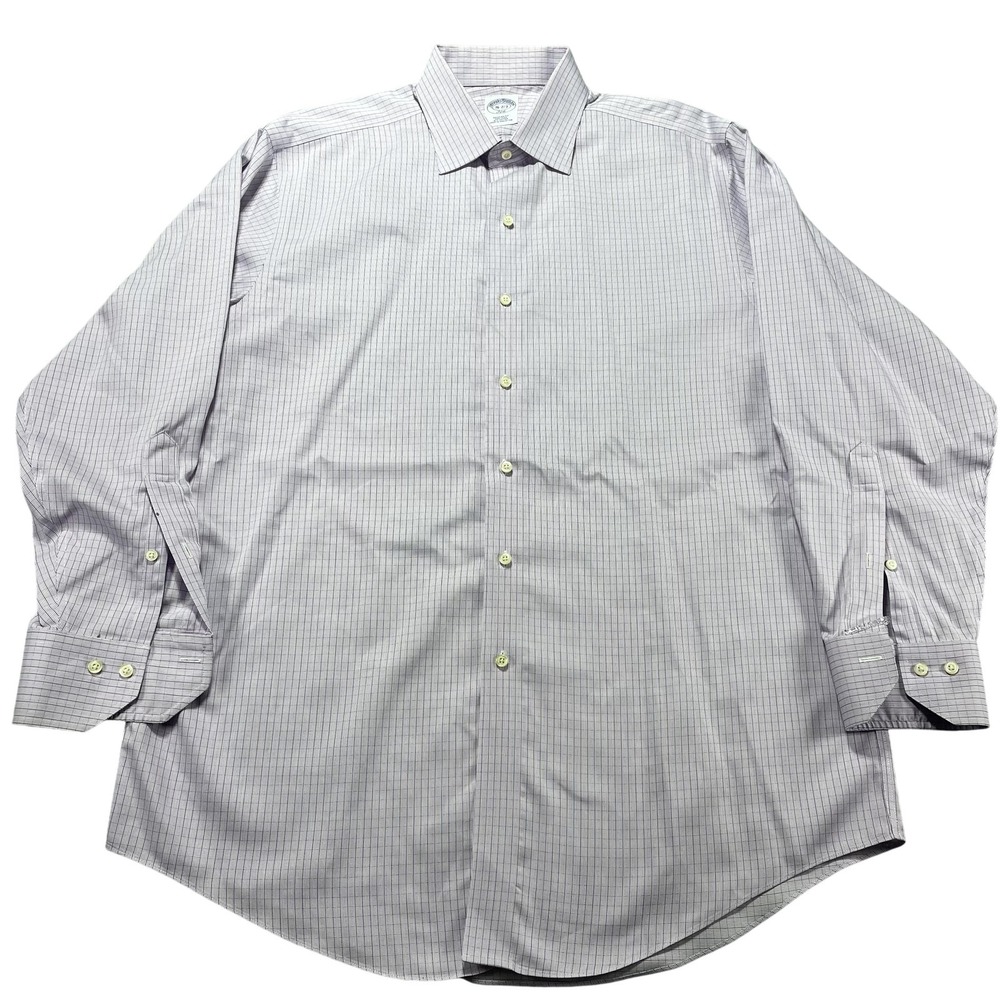 Brooks Brothers Dress Shirt Mens 16-2/3 Purple Check Regular Fit Non Iron